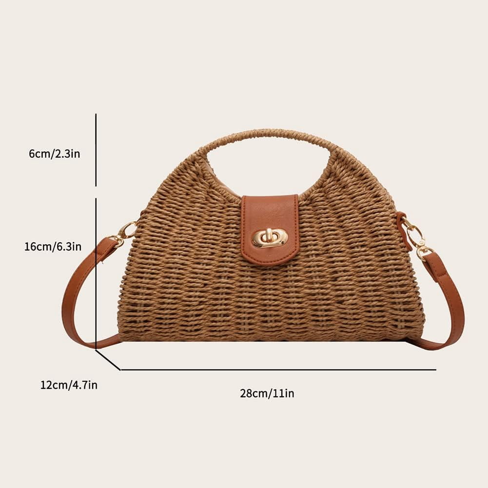 CHUNTIAN Straw Crossbody Bag for Women Woven Beach Tote Purse Mini Straw Shoulder Handbag Rattan Top-Handle Bag for Vacation