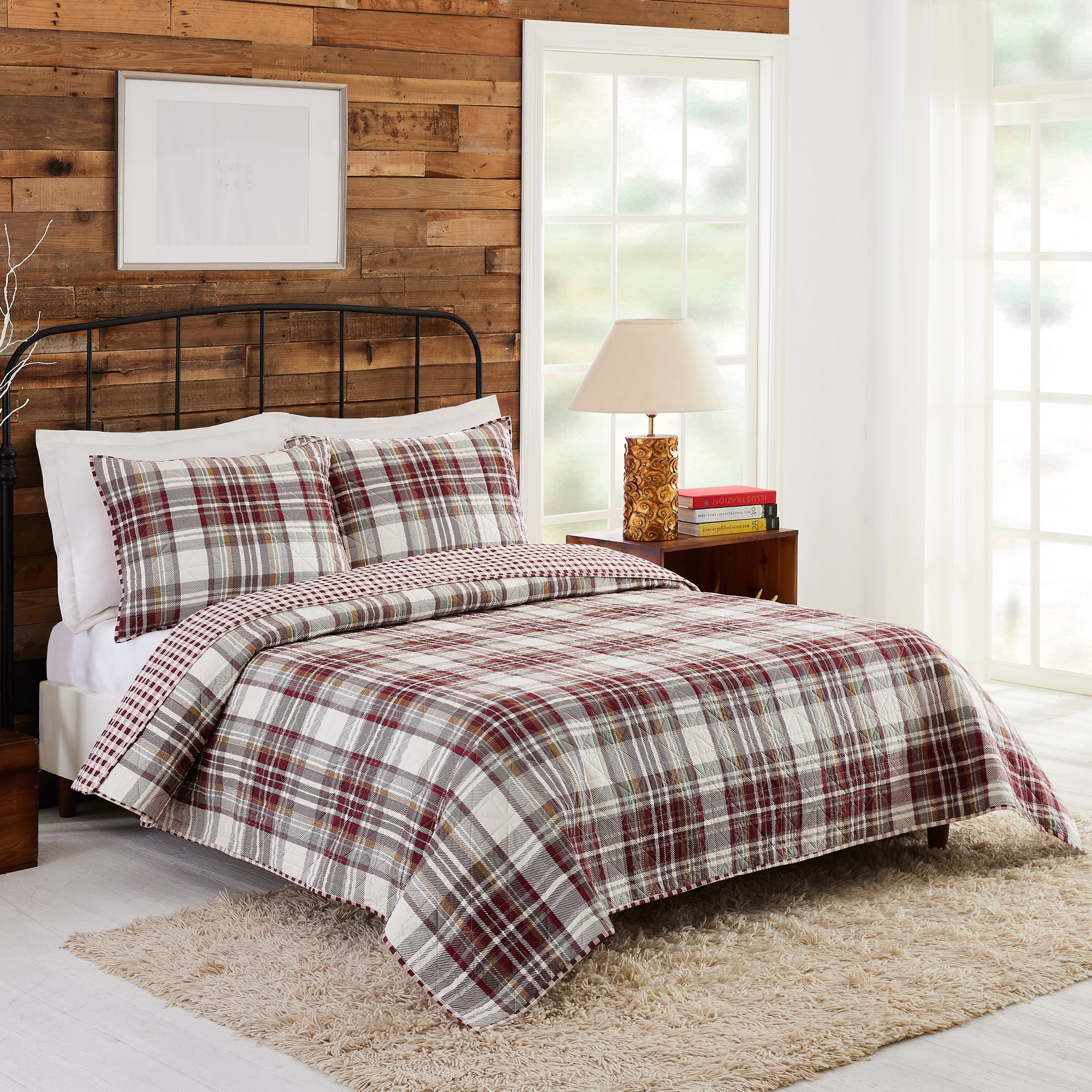 Laurel & Mayfair Camden Plaid Red 3-Piece Quilt Set, King