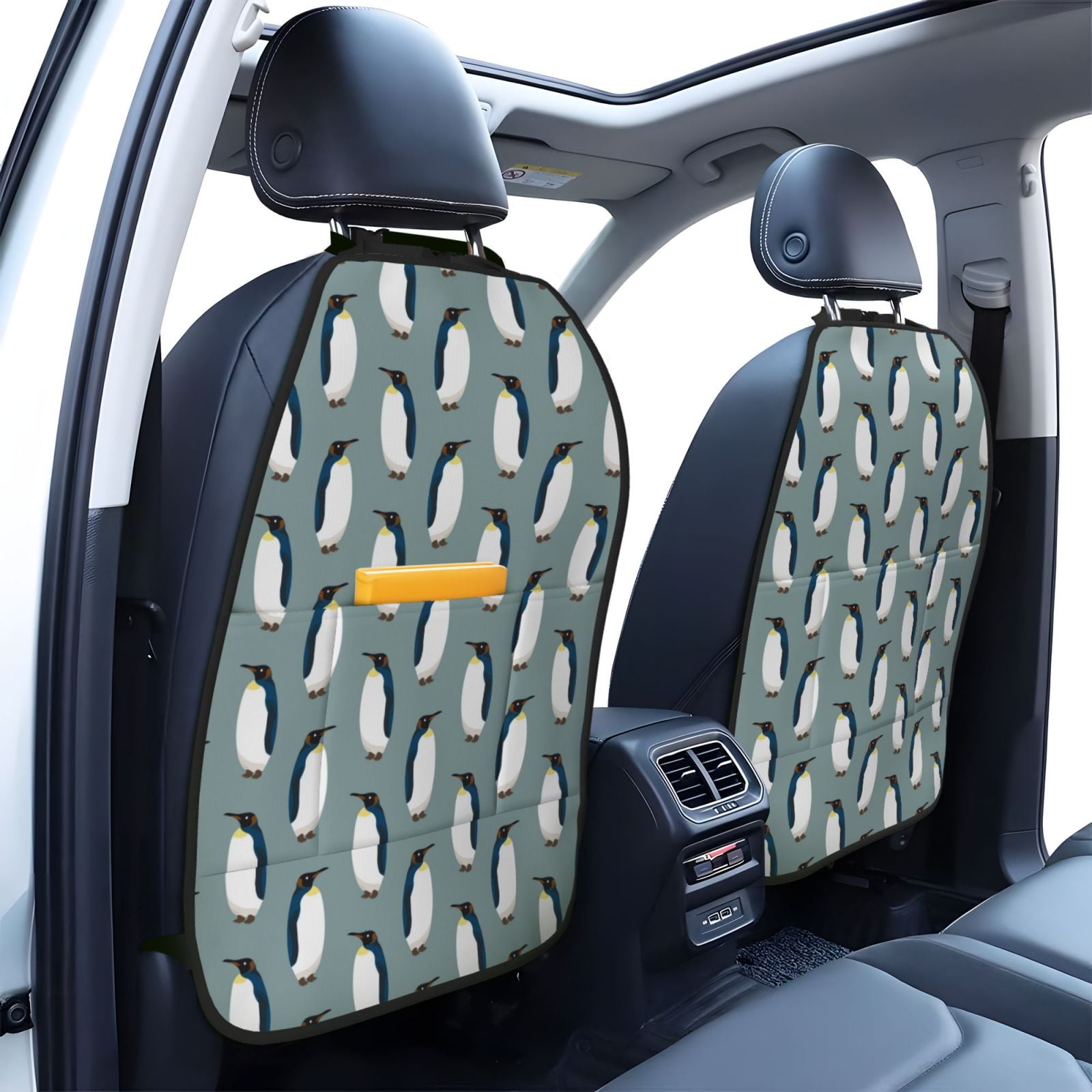 Xecao Penguin Pattern Car Seat Back Protector 2 Pack Large Capacity Pocket, Kick Mats Back Seat Protector