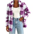 thumbnail image 5 of cocolona Womens Classic Plaid Jacket Fleece Lined Long Sleeve Lapel Overcoat Fall Winter Warm Trendy Outerwear, 5 of 7