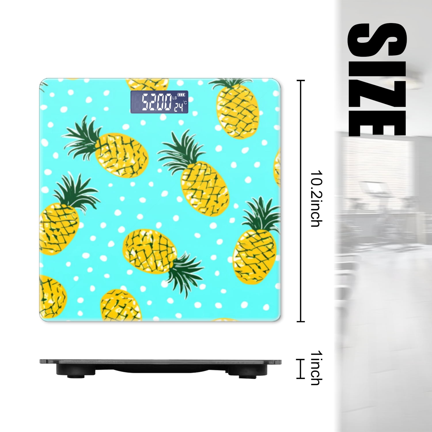 High Precision Body Weight Scale Smart Bathroom Scales with Large LCD Display(400lbs),Decorative for Bedroom-Pineapple Pattern With Cute Cartoon Style (1)