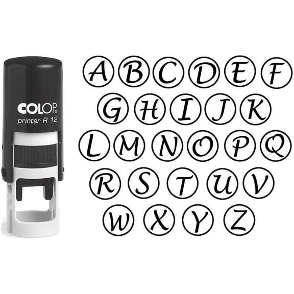 Custom A-Z Alphabet Stamp In Black Ink Monogram Round Rubber Stamp Self Inking Initial Stamp COLOP Mini Stamper 12 mm