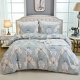 thumbnail image 3 of 100% Natural Cotton Comforter Set 3 Pcs Grayish Blue Bedding Sets with Luxurious Damask Pattern, Reversible Breathable Soft Comforter Sets for All Season, 3 of 6