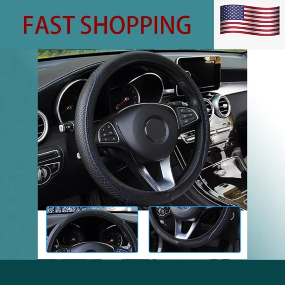 Car Steering Wheel Cover Leather Good Grip Car Accessories For 15"/37-38Cm
