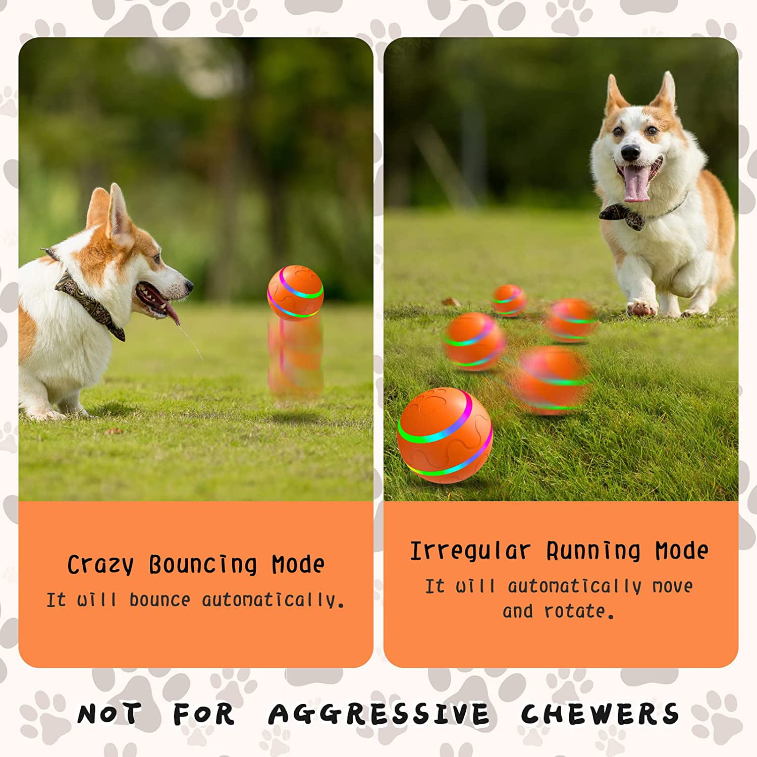 Andoer Toy Ball for Pets - Interactive Dog Toys Jolly Ball Herding Ball for  Dogs - Dual Mode Design Trigger Automatic Obstacle Avoidance - Waterproof