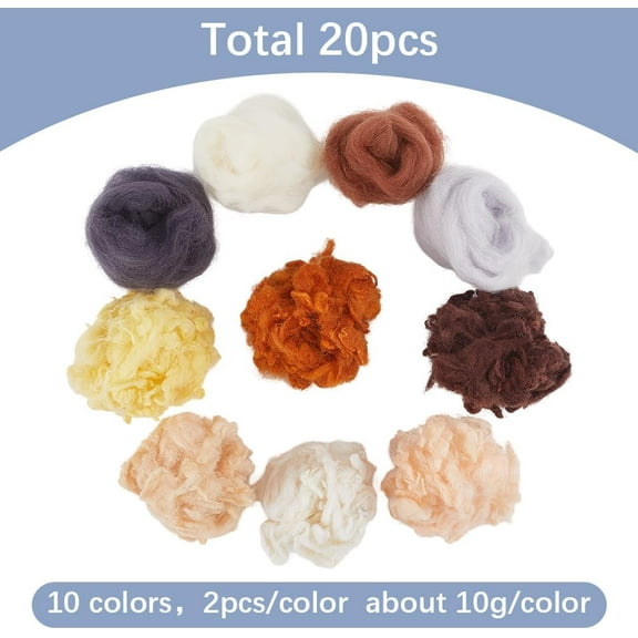 100G 10 Colors Needle Felting Wool Black White Brown Gray Natural Fibre Roving Yarn Top Wool Stuffing Felt Needles Hand Spinning Weaving Bundle for DIY Crafting Projects Supplies