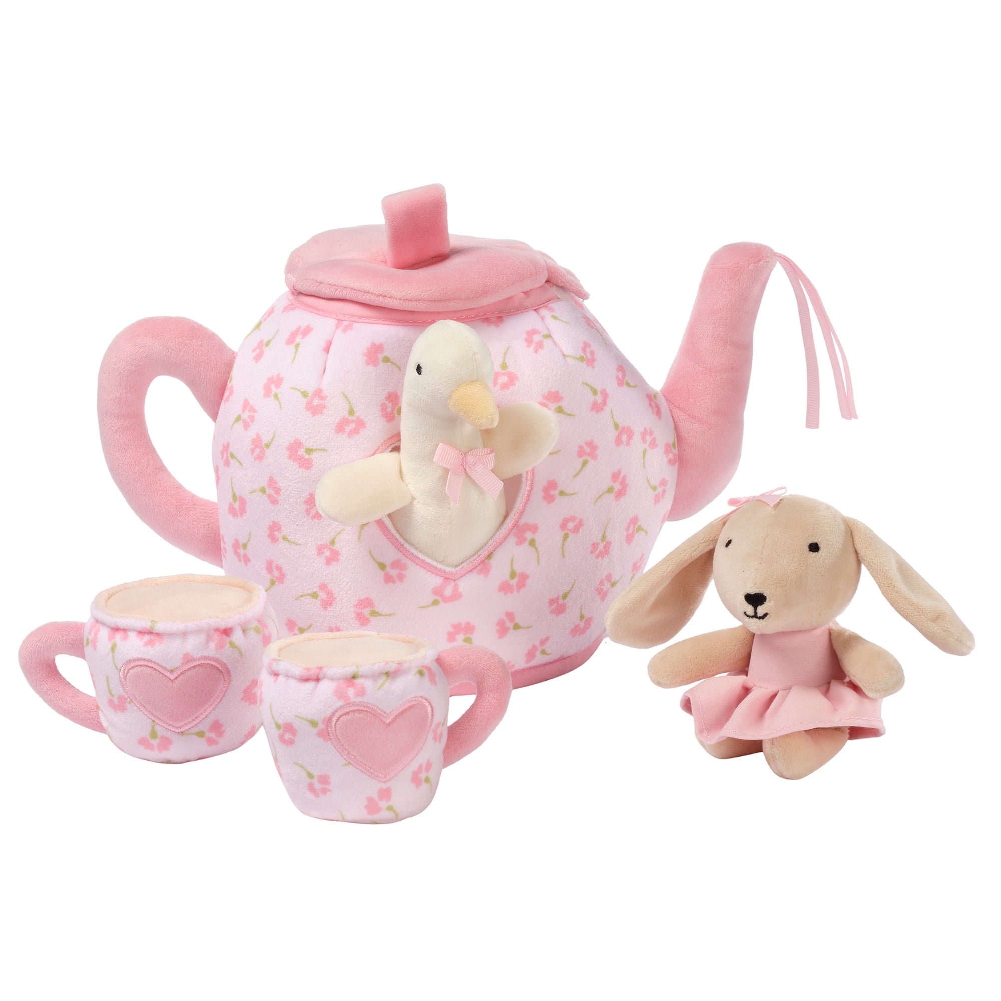 Lambs & Ivy Tea Party Interactive Plush Playset Toy w/ Cups, Pot, Goose & Bunny