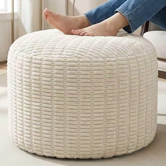 Round Corduroy Ottoman Pouf with Crushed Foam Filling