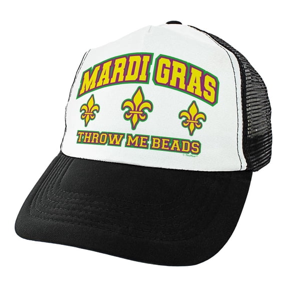 ThisWear Mardi Gras Gifts Mardi Gras Hat Throw Me Beads Fleur-de-lis Gifts Mardi Gras Clothes Trucker Hat