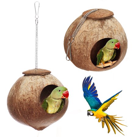 2 PACK Pet Bird Natural Coconut Shell Bird House Parakeet Budgie Cockatiel Finch Sparrows Breeding Nesting Bird Aviary Cage Box