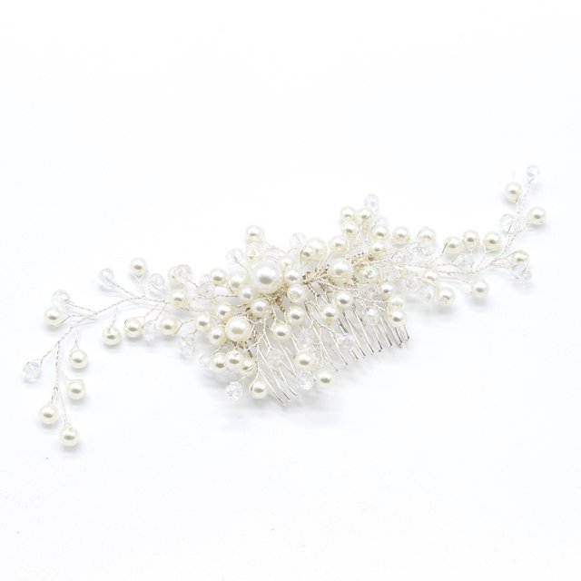 Peineta de novia con perlas y cristales plateados - Accesorio para el pelo de mujer y niña