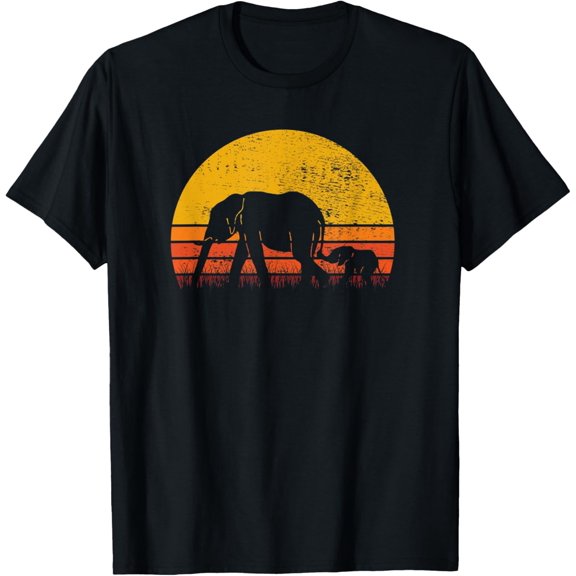 Vintage Elephants Silhouette Retro Colors African Animal T-Shirt men and women can wear, black, white, gifts
