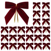 24PCS Small Velvet Christmas Bows for Christmas Tree, Wreath, Gift Wrapping, Crafts, Wedding, Party, Twist Tie Bows for Treat Bag Bakery Candy Bags, Home Decor