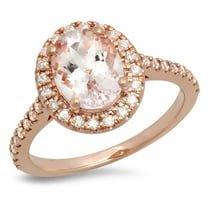 Dazzlingrock Collection 14K Oval Cut Morganite & Round Cut White Diamond Ladies Halo Bridal Engagement Ring, Rose Gold, Size 7.5
