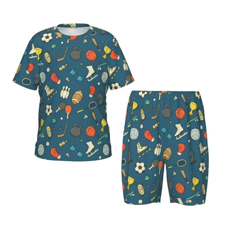 Luyuia Sports Ball Print Girls  2-Piece Tie-Dye Pajama Set  Cute Summer Loungewear with Shirt and Tank Shorts Nightwear-X-Large