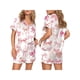 thumbnail image 1 of Conjunto de dos piezas Tsseiatte para mujer, con camisa abotonada de manga corta y pantalones cortos con estampado de lazo, ropa de dormir, 1 of 6
