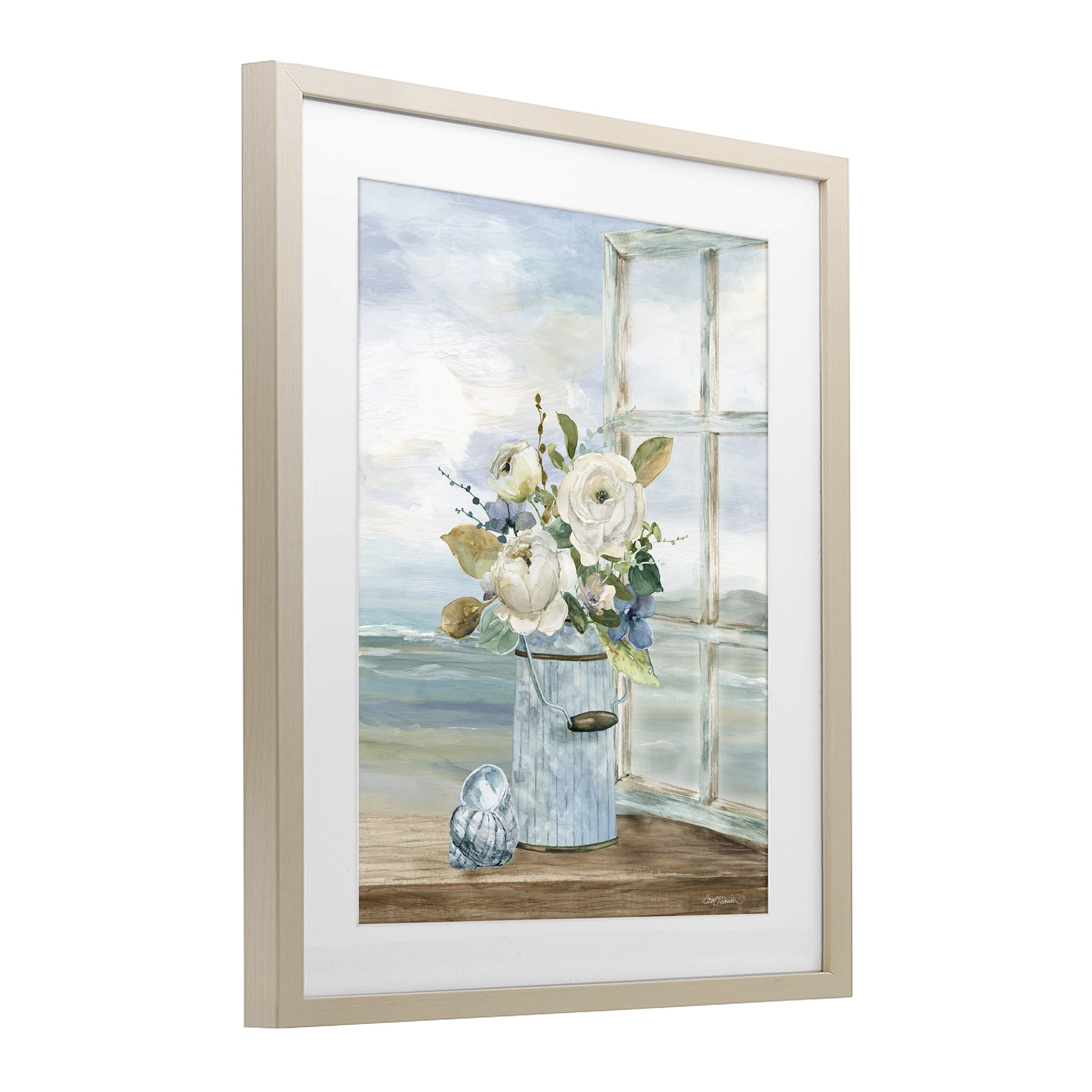 Stupell Industries Seaside Florals on Windowsill Birch Framed Print Under Glass, design by Carol Robinson