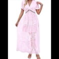 thumbnail image 2 of Vestido de Novia de Encaje Floral con Cuello en V y Corta para Mujer, Vestido para Dama de , Cóctel o Fiesta Rosa L, 2 of 9