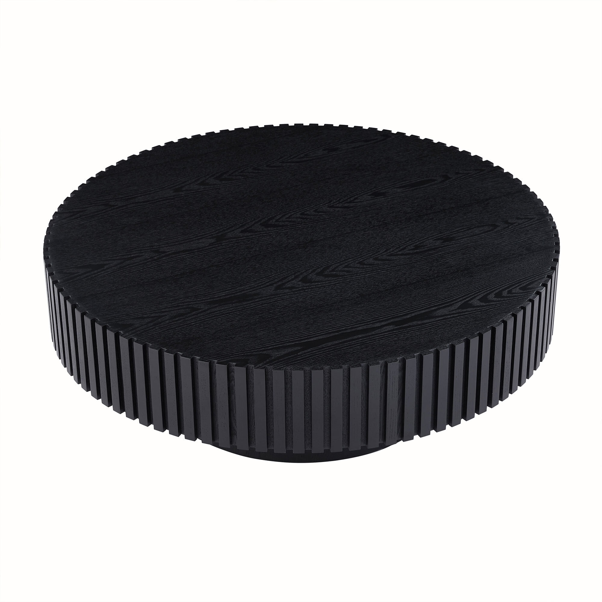 Muumblus 31.5" Round Wood Coffee Table, Modern Unique Fluted Accent Center Table for Living Room, Black