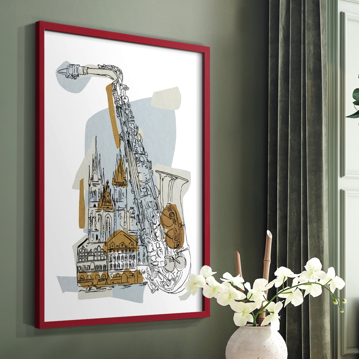Rehearsal II Framed Print in Red Solid Wood Framed Print No Nail Hanging