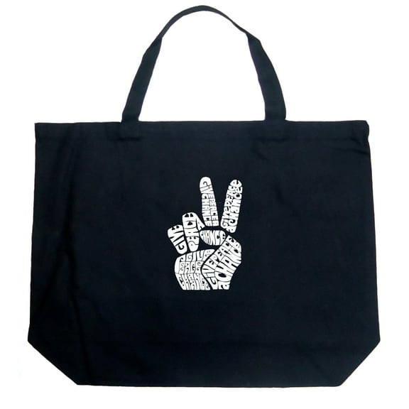 LA Pop Art Large Word Art Tote Bag - PEACE FINGERS