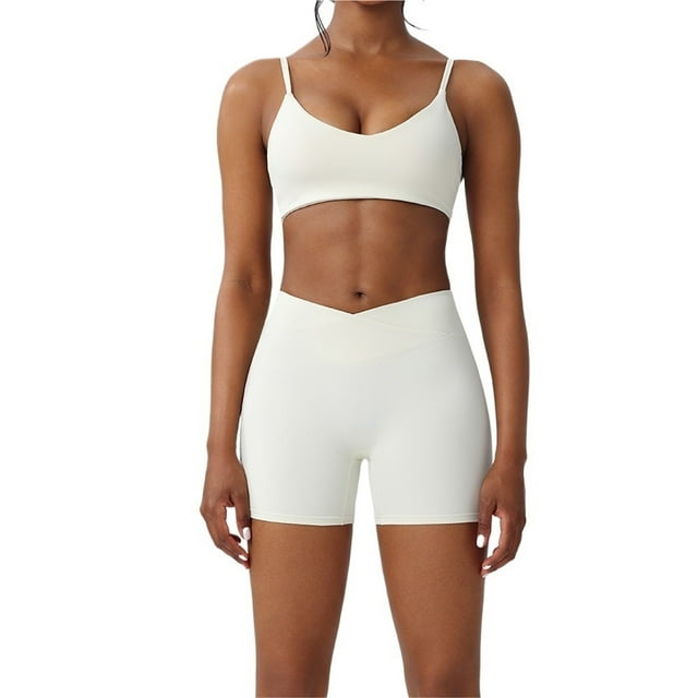 Traje de yoga de manga corta de secado rápido for mujer, pantalones cortos deportivos for correr y entrenar, traje de fitness con sujetador.