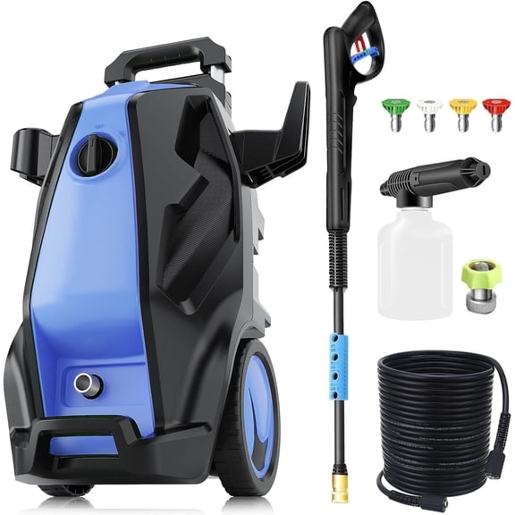 Huanherad 5000PSI 4.0GPM Heavy Duty Power Washer with 33 FT Extension Hose, 4 Quick Connect Nozzles and Foam Cannon for Cars/Fences/Driveways/Patios/Home Cleaning, Blue