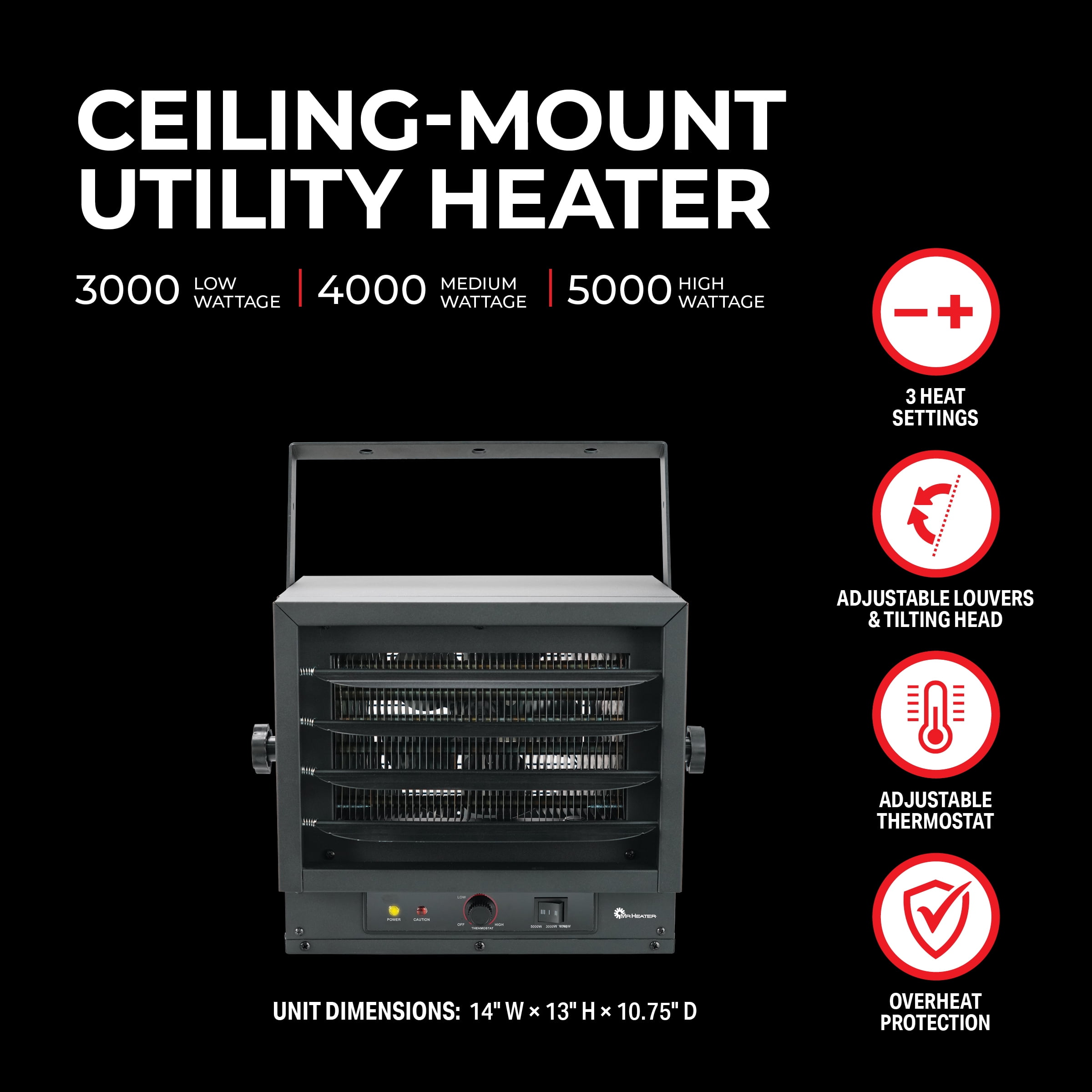 Mr. Heater 5000/4000/3000W 240V Electric Garage Heater with Adjustable Louvers