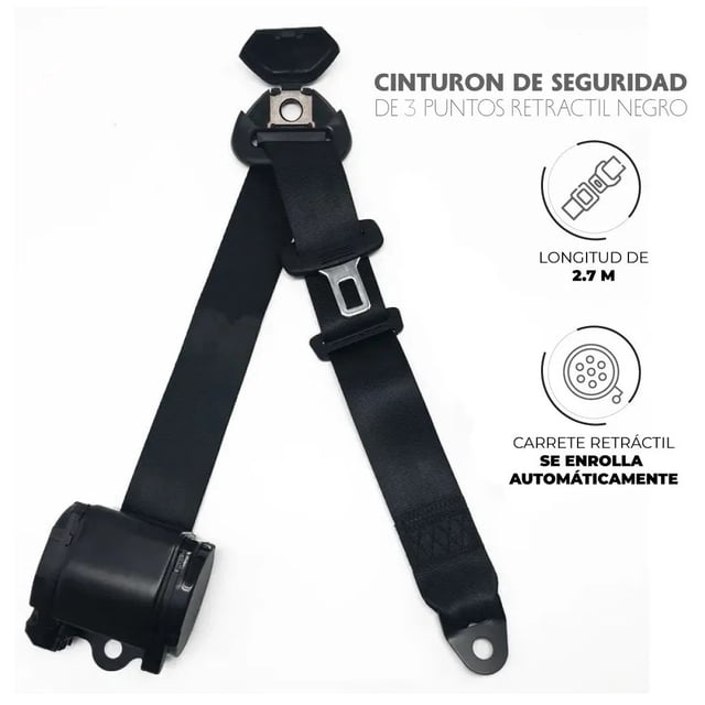Cinturón de Seguridad de 3 Puntos Pi&Cool Retráctil Negro