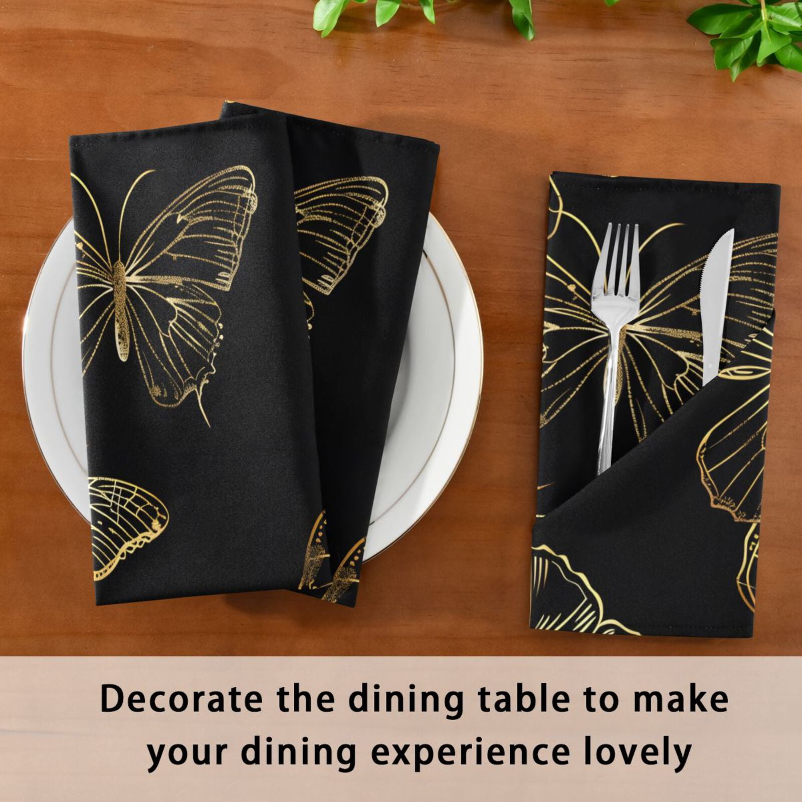 JSTEL Gold Butterfly Cloth Napkins Set of 6, 20x20 Inch Washable and Reusable Napkin for Decoupage Dinner Party Everyday Use