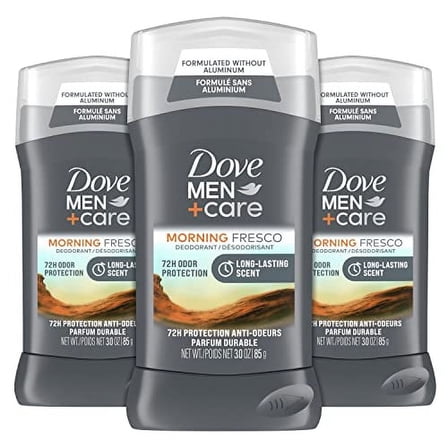 DOVE MEN   CARE Deodorant Stick For Men Morning Fresco Aluminum Free 72-Hour Odor Protection Mens Deodorant With Essential Oils & 1/4 Moisturizing Cream, 3 Ounce (Pack of 3)