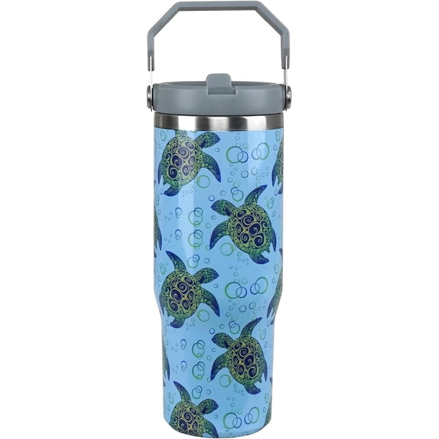 Cadeaux Tortue de Mer pour Femmes Gobelet Tortue de Mer 30 oz avec Poignée Tasse Tortue de Mer Gobelets Isolés Gobelets avec Paille Rabattable et Poignée Supérieure Acier Inoxydable Tasse à Café 30 oz