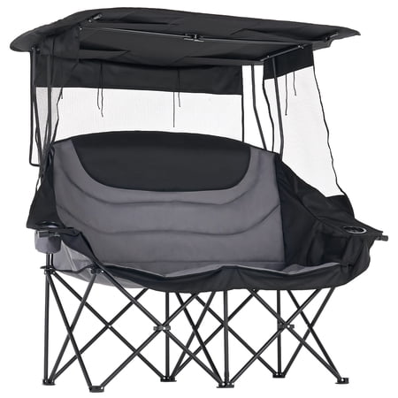 Slsy Double Beach Camping Chair with Canopy, Folding 2 Person Camping Sofa Seat, Portable Outdoor Loveseat with Shade, Oversize Camp Chair for Lawn, and Outdoor Activities