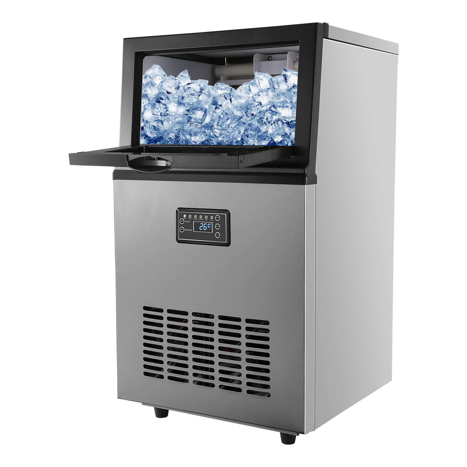 Commercial Ice Maker Machine 77.4lbs Ice/24H Stainless Steel FreeStanding Ice Maker