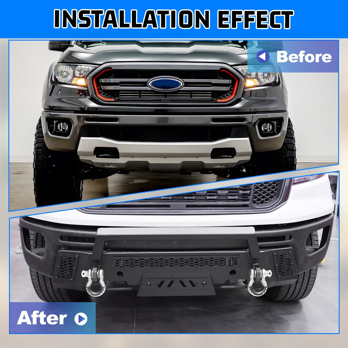 Heavy Duty Steel Front Bumper for Ford Ranger 2019 2020 2021 2022 2023,Front Bumper with Bull Bar,Black Powder Coated