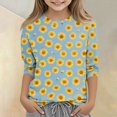 thumbnail image 2 of Cute Tops for Kids Girls Size 7 Summer 3/4 Sleeve Daisy Printed Tee Tops Casual Loose Comdy Tween Girls Trendy Clothes Crew Neck Shirts Dark Blue 7-8 Years, 2 of 5