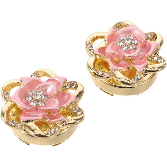 2pcs Detachable Rose Shape Button Covers - Clip on Button Jewelry with Alloy Rhinestone, Easy Installation for DIY and Daily Wear