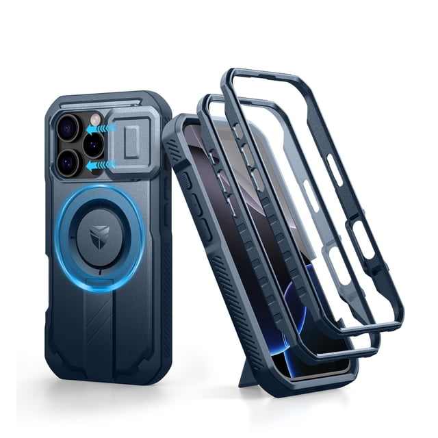 Dexnor for iPhone 16 Pro Case with Slide Camera Cover & Adjustable Kickstand & Built-in Screen Protector, Compatible with MagSafe Shockproof Bumper Cases Heavy-Duty Magnetic Protective Cover, Blue