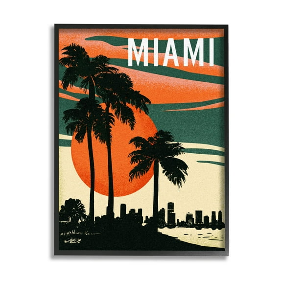Stupell Industries Tropical Miami Palms Silhouette Graphic Art Black Framed Art Print Wall Art, Design by Ziwei Li