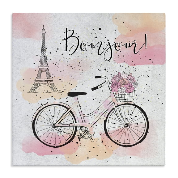 Stupell Industries Art Deco Bonjour Paris & Bicycle Canvas Art, 17 x 17, by Martina Pavlova