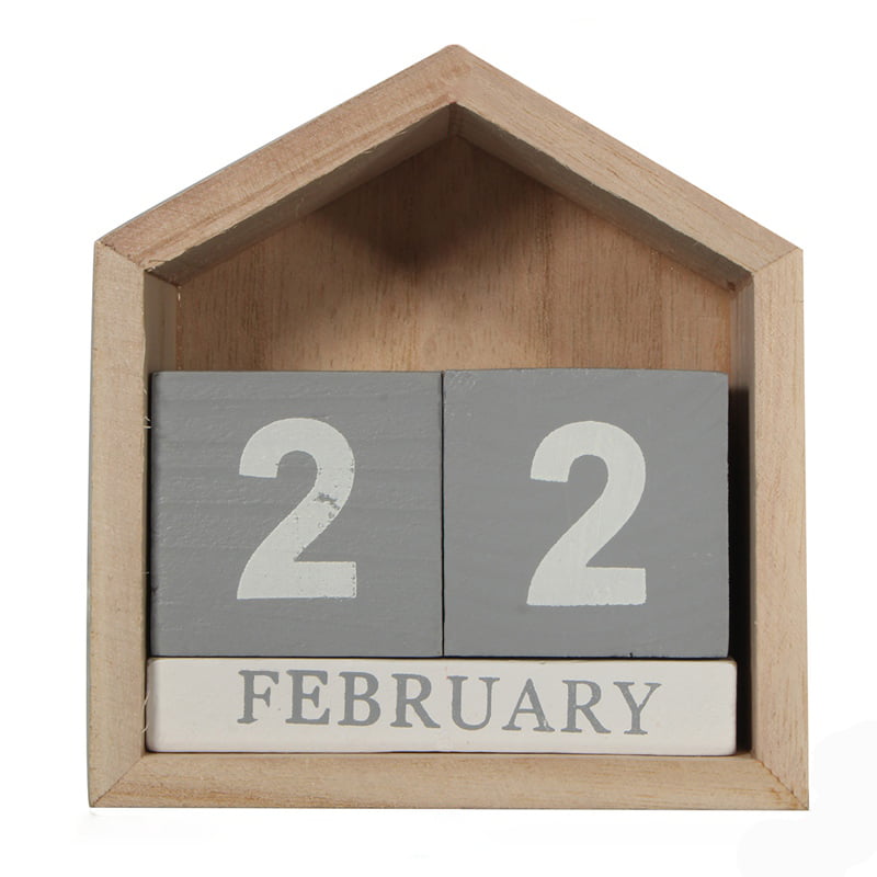 Chic Wood Standing Perpetual Calendar Wooden Includes 4 Wood Blocks 