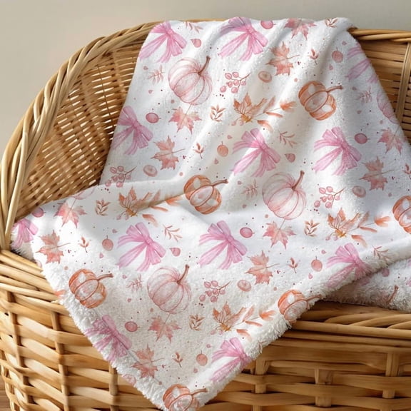 Halloween Plush Blanket, Pink Pumpkin Fall Home Decor, Cozy Autumn Dorm Room Bedding, Cute Halloween Throw Blanket, Halloween Gift