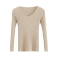thumbnail image 4 of BRGZLK Women V Neck Sweaters Solid Color Long Sleeve Tight Elastic Comfy Soft Pullover Sweater Knitting Shirt Khaki Free Size, 4 of 5