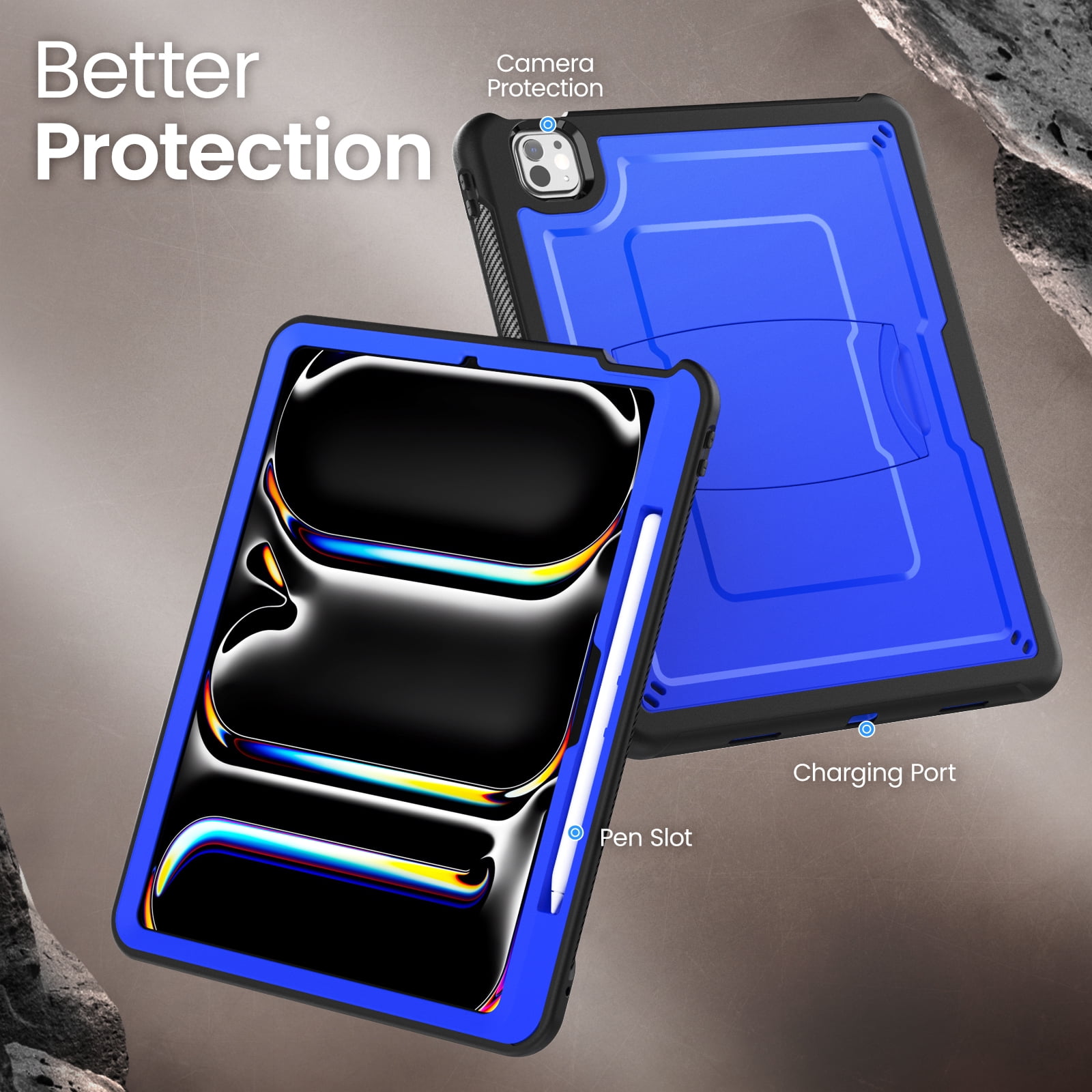 Allytechgroup Case for Apple iPad Pro 13 inch (M4) 2024 with Pencil Holder/ Support Pencil 2nd & Magnetic Attachment Wireless Charging Kickstand Hard PC + Soft TPU Shockproof Stand Rugged Cover, Blue