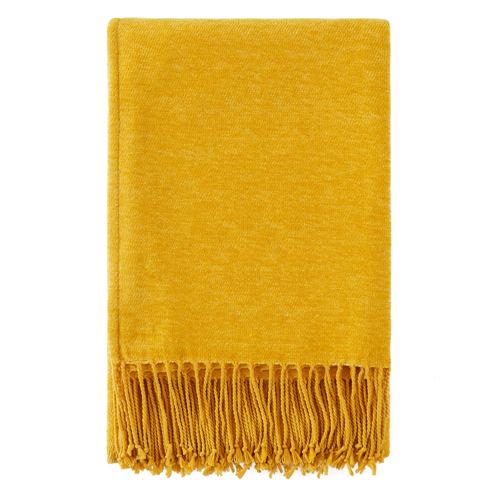 FairOnly Mustard Yellow Throw Blanket 60" x 50" Soft Chenille Throw