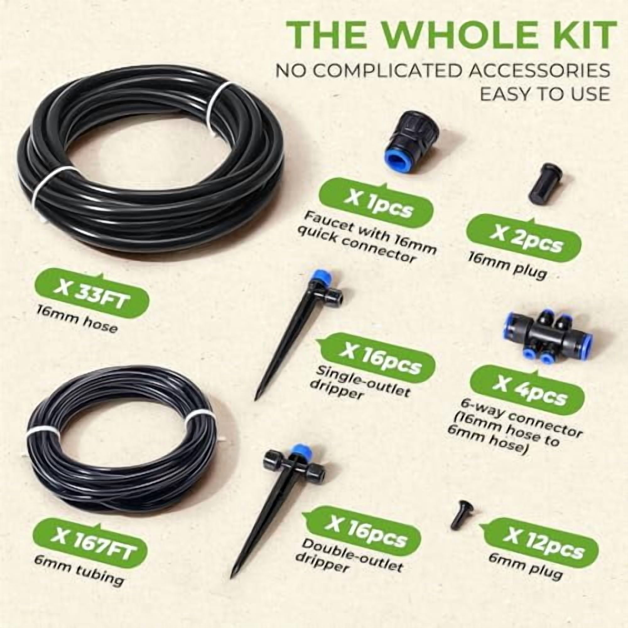 RibRave 200FT Garden Watering System, Drip Irrigation Kits for Plants, New Quick Connector, Blank Distribution Tubing, Saving Water Automatic Irrigation Equipment for Patio Lawn