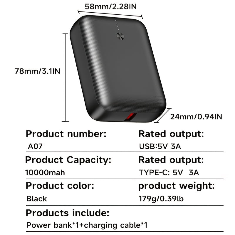 5V 3A Rechargeable Battery Pack For Heated Vest 10000mAh Battery, Power Bank Suitable For Smart Phone, Wireless Earphone, for smart Watch