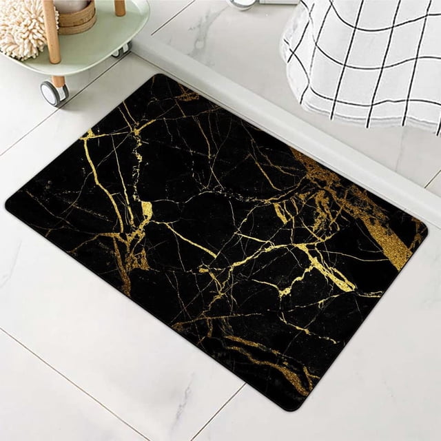shiyou-Bath Mat Rug-Overflow Gold Marble Pattern Rubber Non Slip Quick Dry Super Absorbent Thin Bathroom Rugs Fit Under Door Washable Bathroom Floor Mats-Shower Rug for in Front of Bathtub,Shower Roo