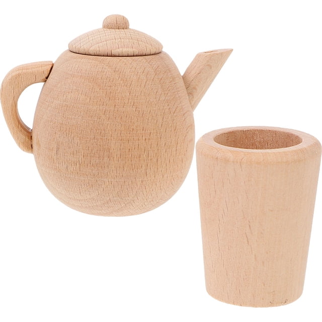 Luxshiny 1 Set Beech Wood Pretend Play Tea Set for Children Miniature Decor