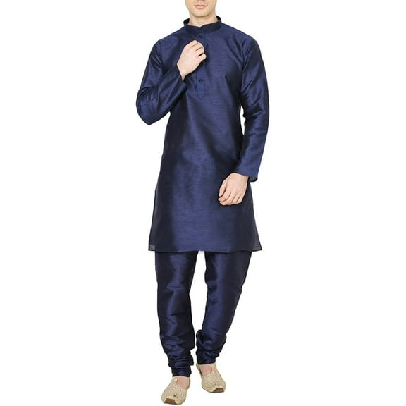 Royal Men's Silk Blend Kurta & Churidaar Set Blue